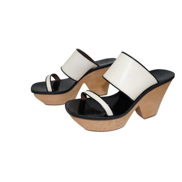 Y2K Vintage MARNI Two-Tone Wooden Platform Sandals Black & White Heels 39 - Picture 4 of 11